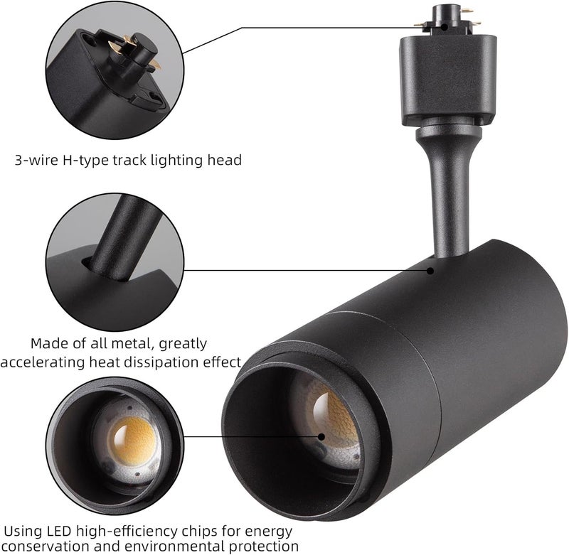 Ajbvp رؤوس إضاءة مسار LED قابلة للتعتيم 24 واط 5CCT 2700K/3000K/3500K/4000K/5000K، رؤوس إضاءة مسار H دائرية مفردة، شعاع قابل للتكبير من 15° إلى 60° مثالي لإضاءة الفن والمهام، (عبوة 3 - أسود - 5CCT) - Image 3